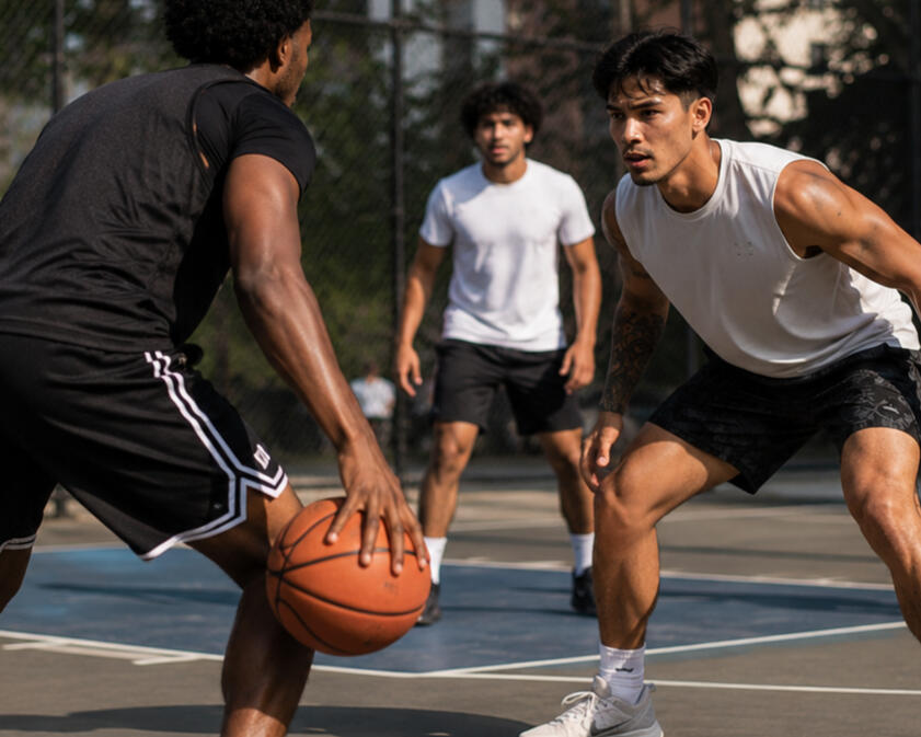 Boys playing basketball